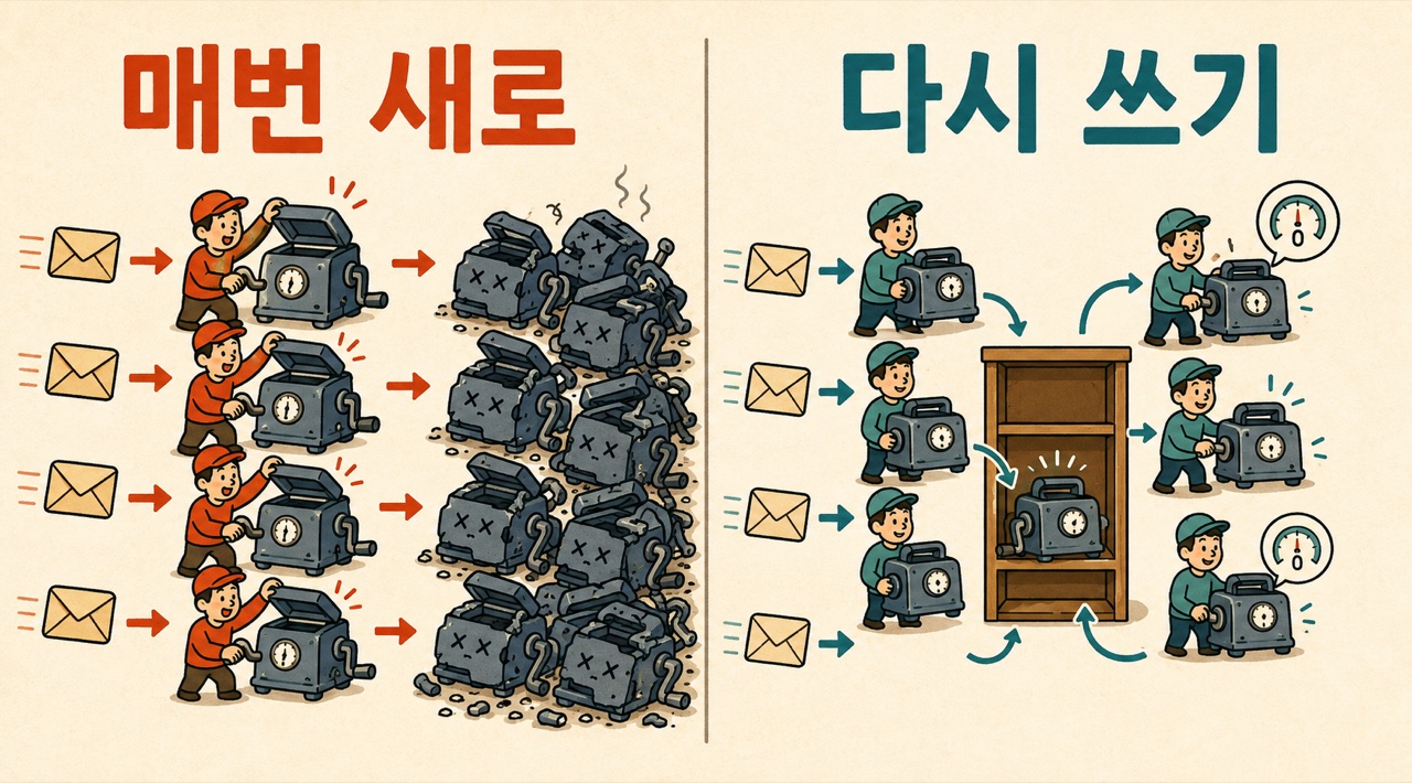 요청마다 gzip writer를 새로 만드는 방식과 하나를 재사용하는 방식